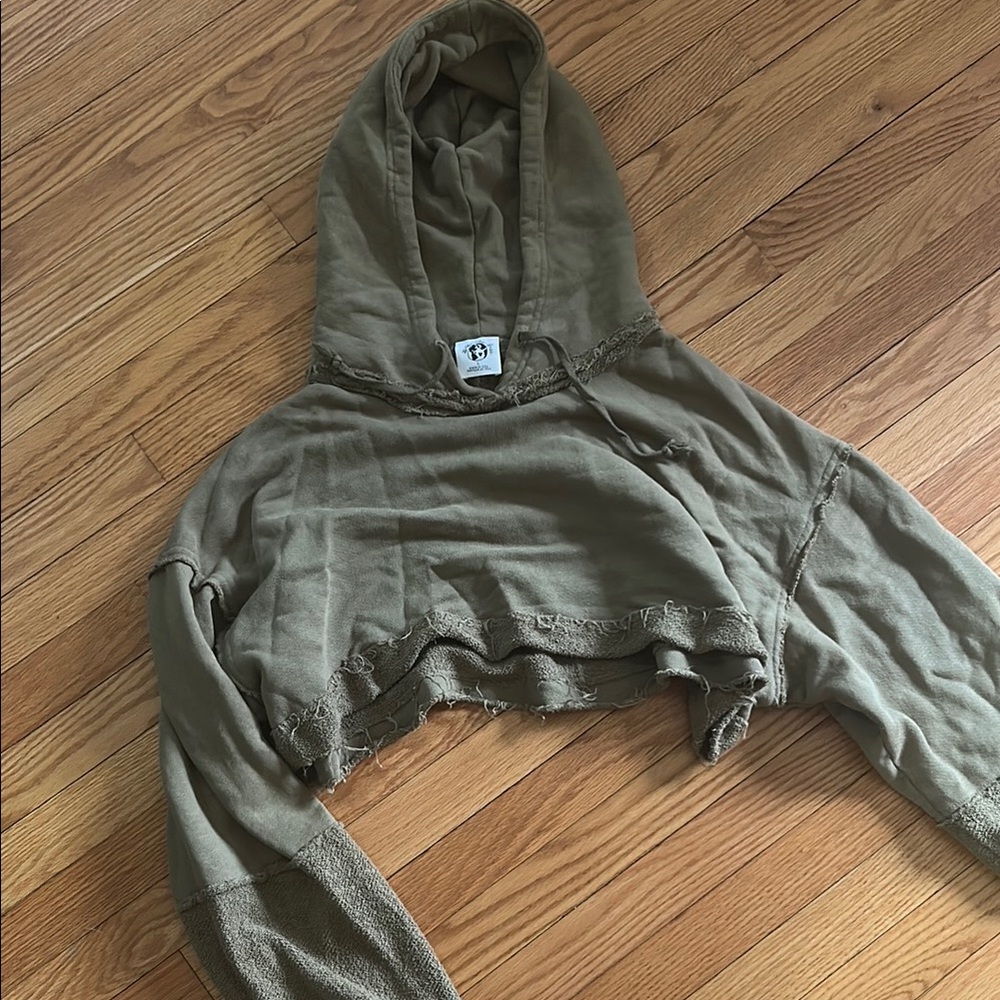 Olive Green Cropped Hoodie